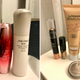Skin products are on the left, makeup is on the right.